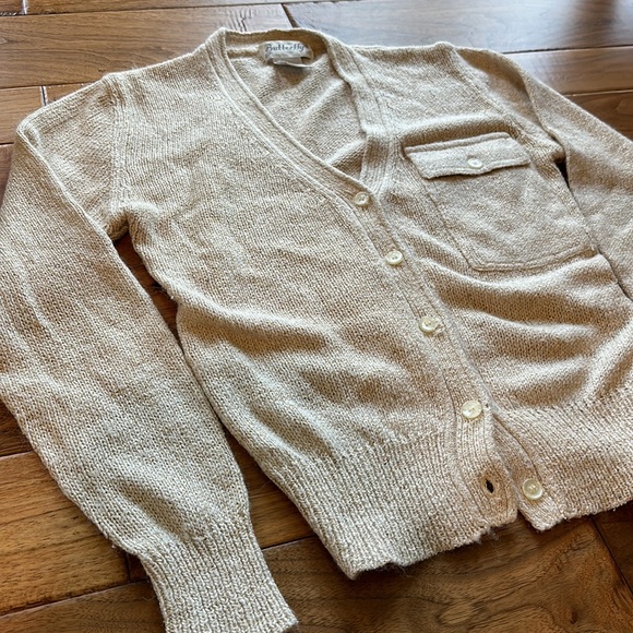 Vtg Butterfly cream and gold angora cardigan sweater - Picture 5 of 5